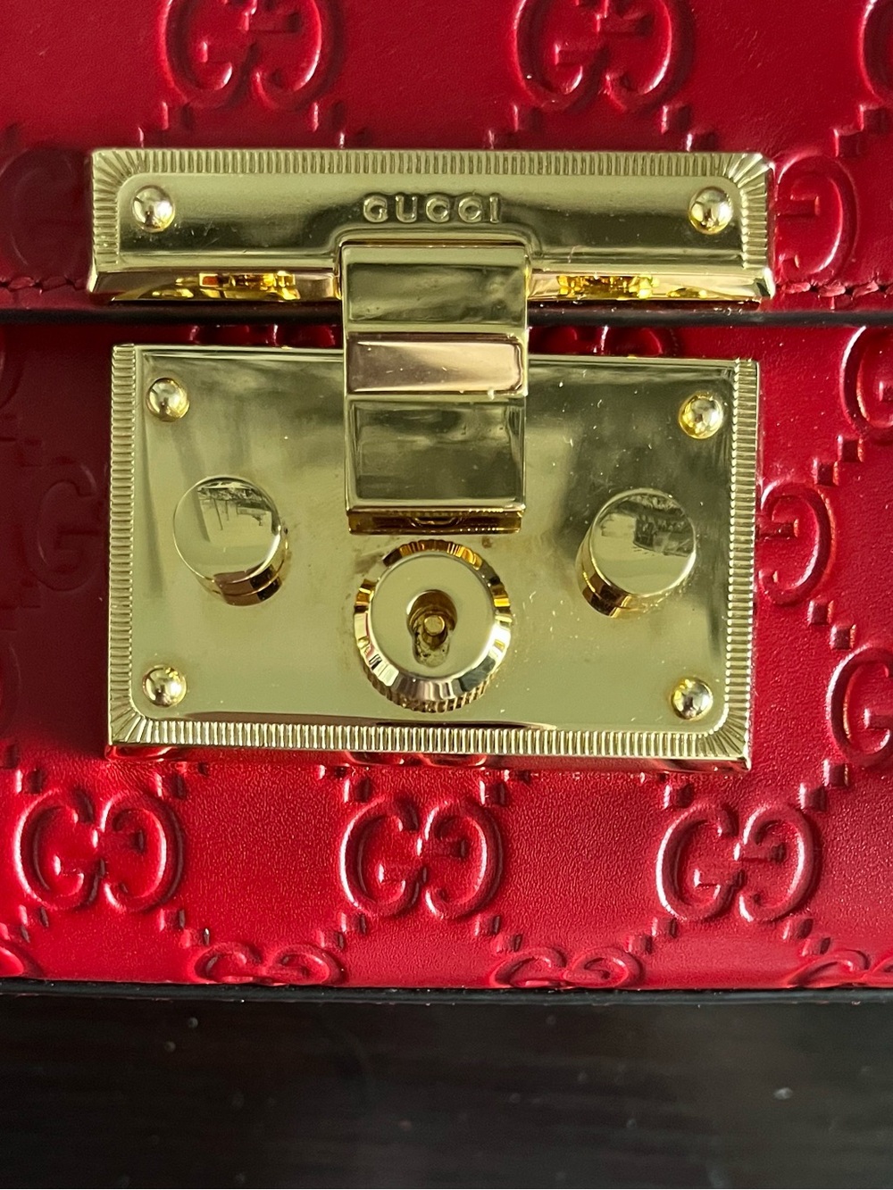 Gucci Guccissima Small Red Padlock Chain Shoulder Bag - Picture 5 of 13